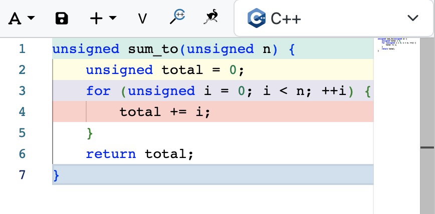 C++ function summing unsigned integers from zero to n minus one